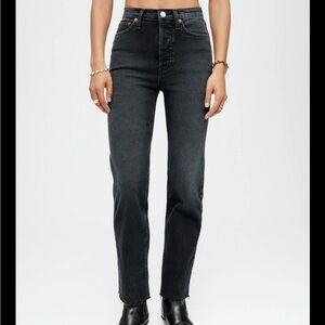 Re/done Vintage Black Raw Hem High Waisted Slim Jeans